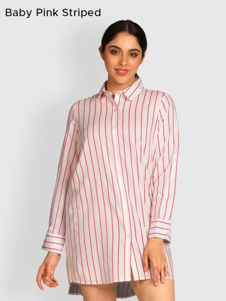 Striped Front Tie Casual Shirts for Women