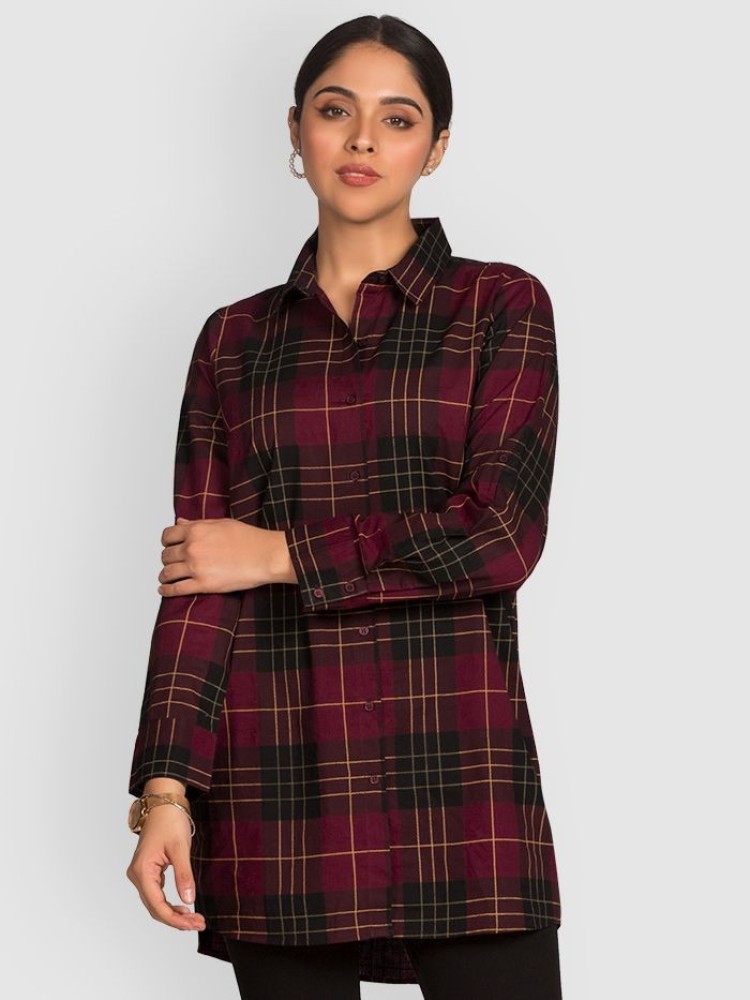 Multicolor Checkered Long Casual Shirts for Women
