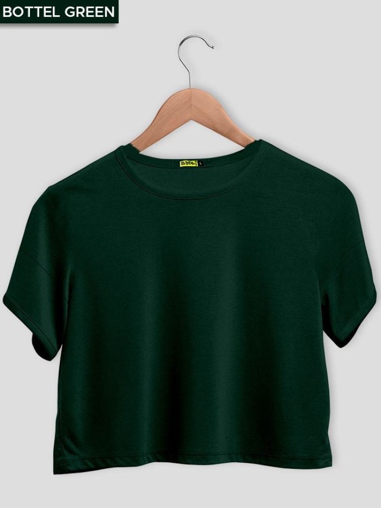 Pack-of 2 Crop Top T-shirt Combo Bottle Green Black