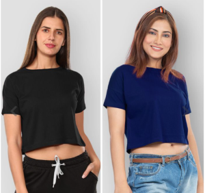 Pack-of 2 Crop Top T-shirt Combo Black And Navy Blue
