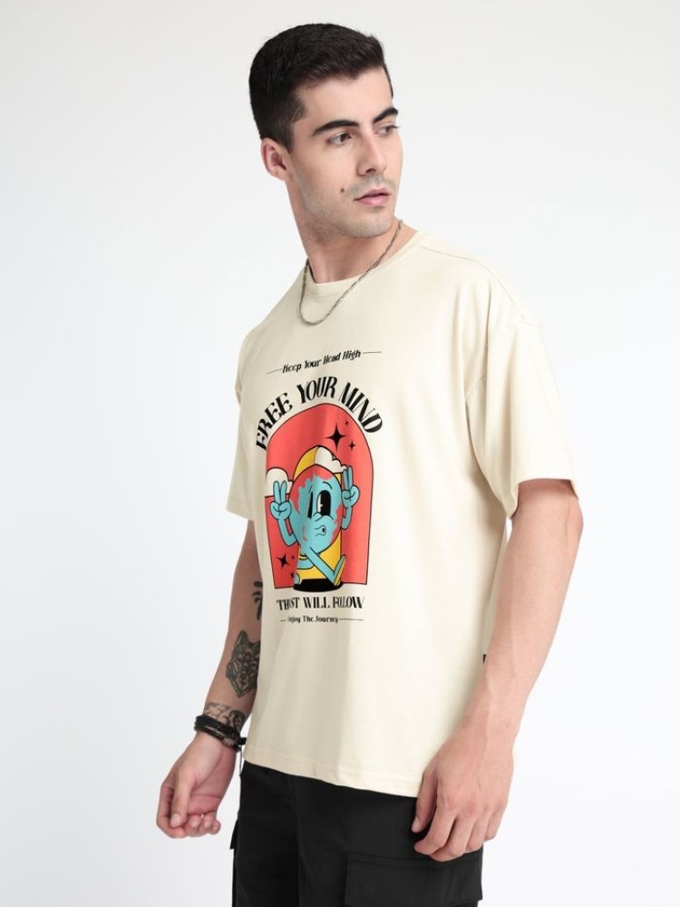 Free Your Mind Printed Oversized T-shirt for Men