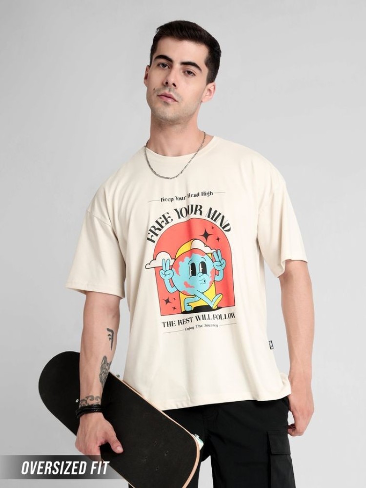 Free Your Mind Printed Oversized T-shirt for Men