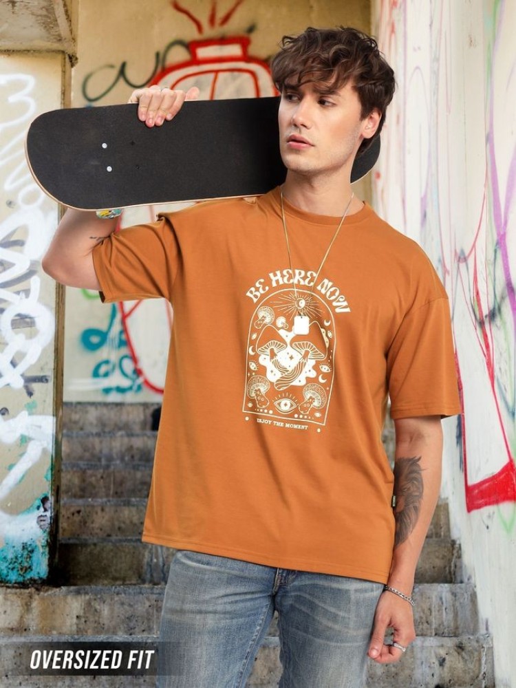 Be Here Now Printed Oversized T-shirt for Men