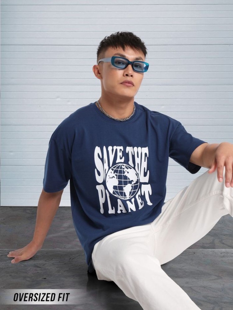 Save the Planet Printed Oversized T-shirt for Men