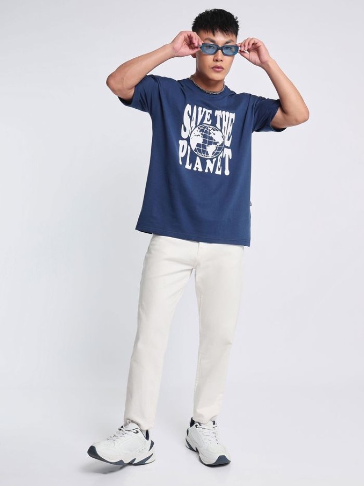 Save the Planet Printed Oversized T-shirt for Men