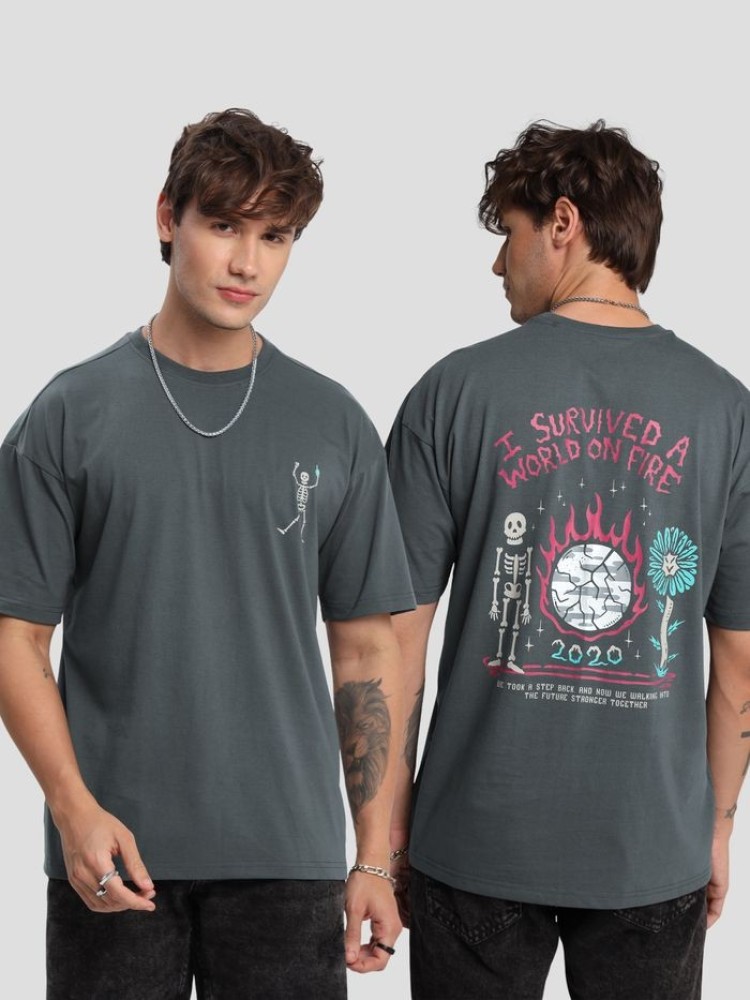 World On Fire Printed Oversized T-shirt for Men