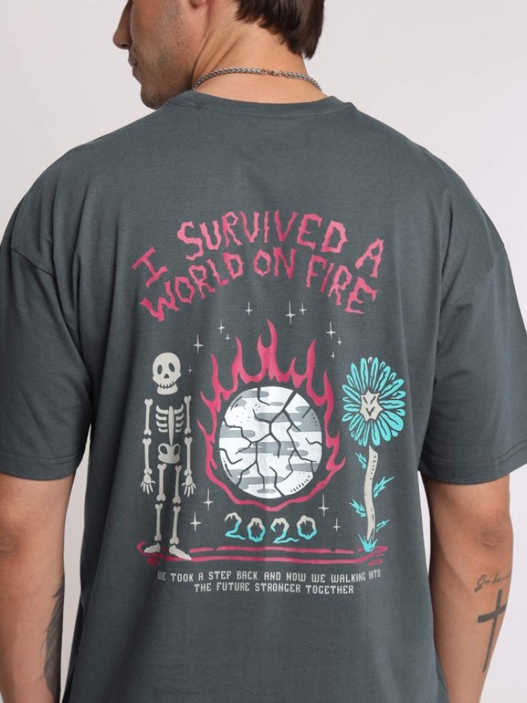 World On Fire Printed Oversized T-shirt for Men