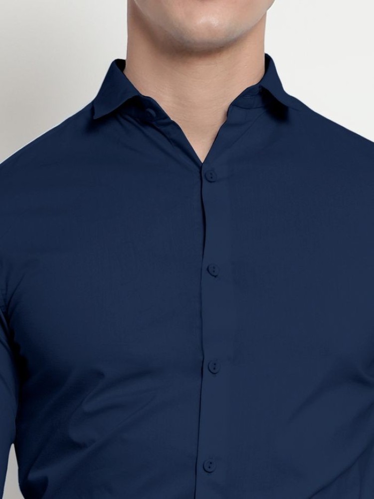 Navy Blue - Cotton Solid Shirts For Men