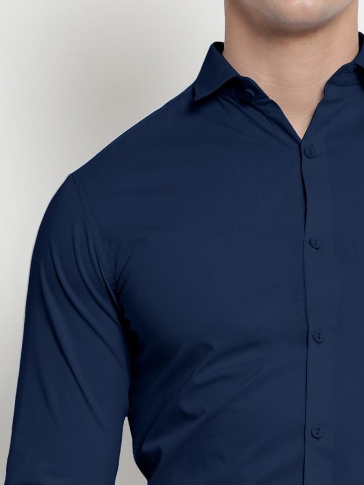 Navy Blue - Cotton Solid Shirts For Men