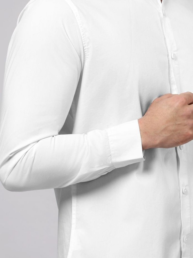 White - Cotton Solid Shirts For Men