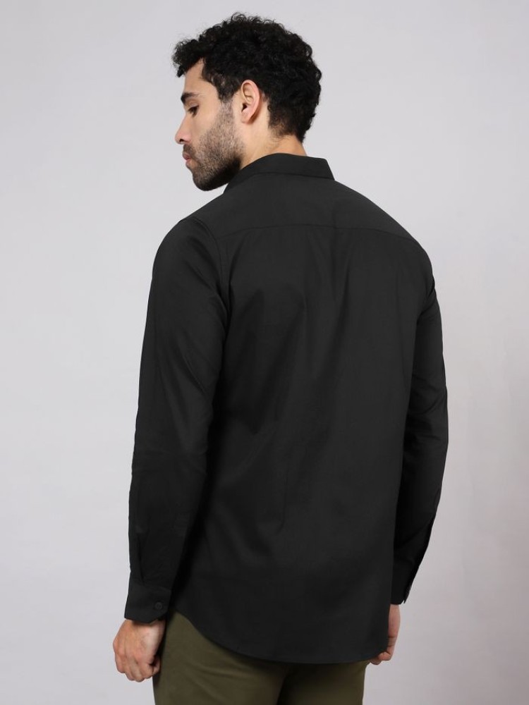 Black - Cotton Solid Shirts For Men