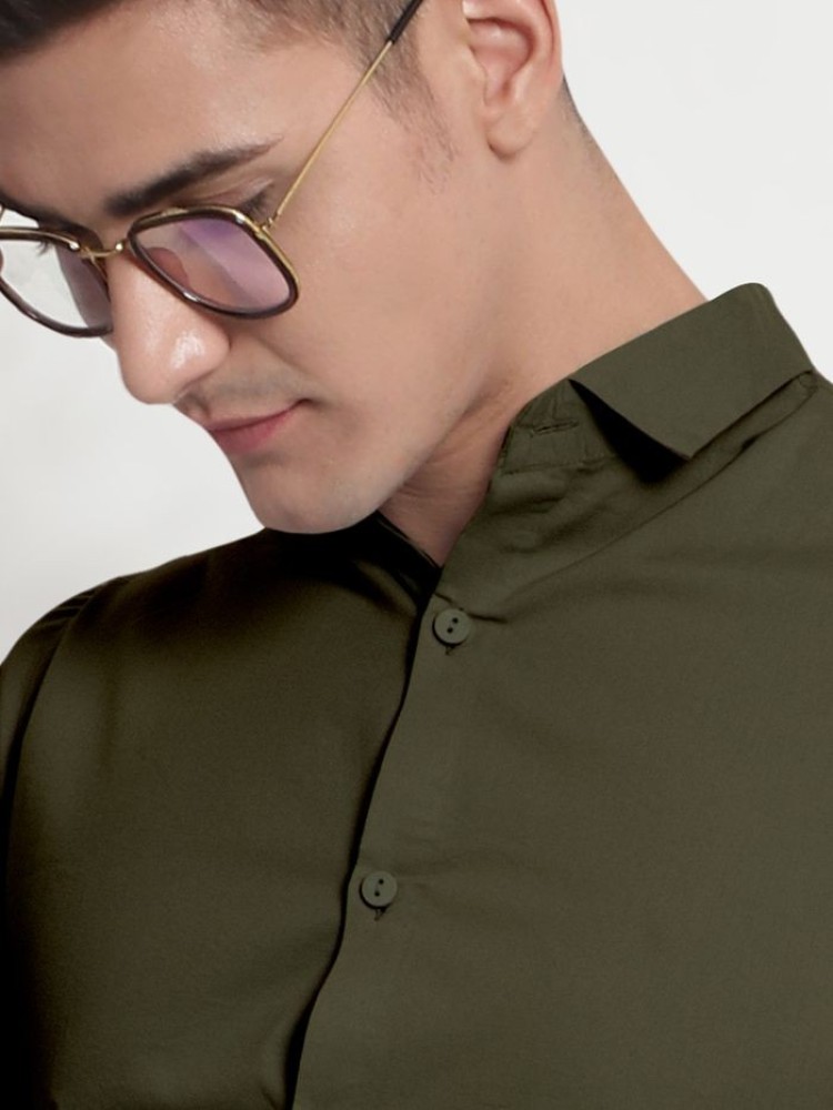 Army Green - Cotton Solid Shirts For Men