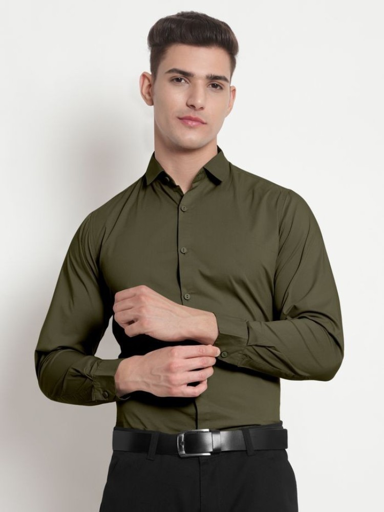 Army Green - Cotton Solid Shirts For Men