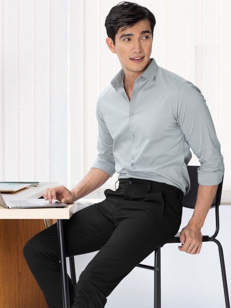 Grey - Cotton Solid Shirts For Men