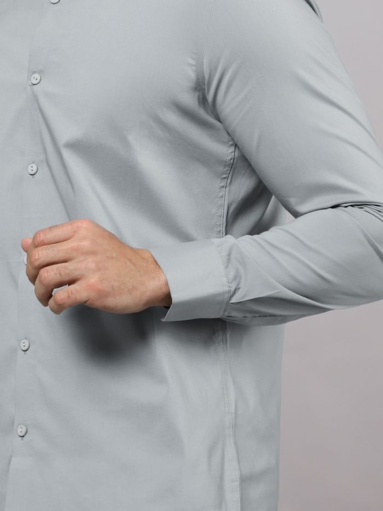 Grey - Cotton Solid Shirts For Men