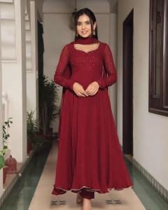 New Fully Flare Red Georgette Anarkali