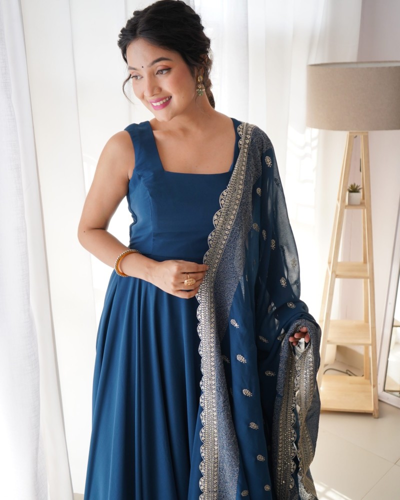 BLUE COLOUR PURE SOFT FOX GEORGETTE FULLY FLAIR GOWN