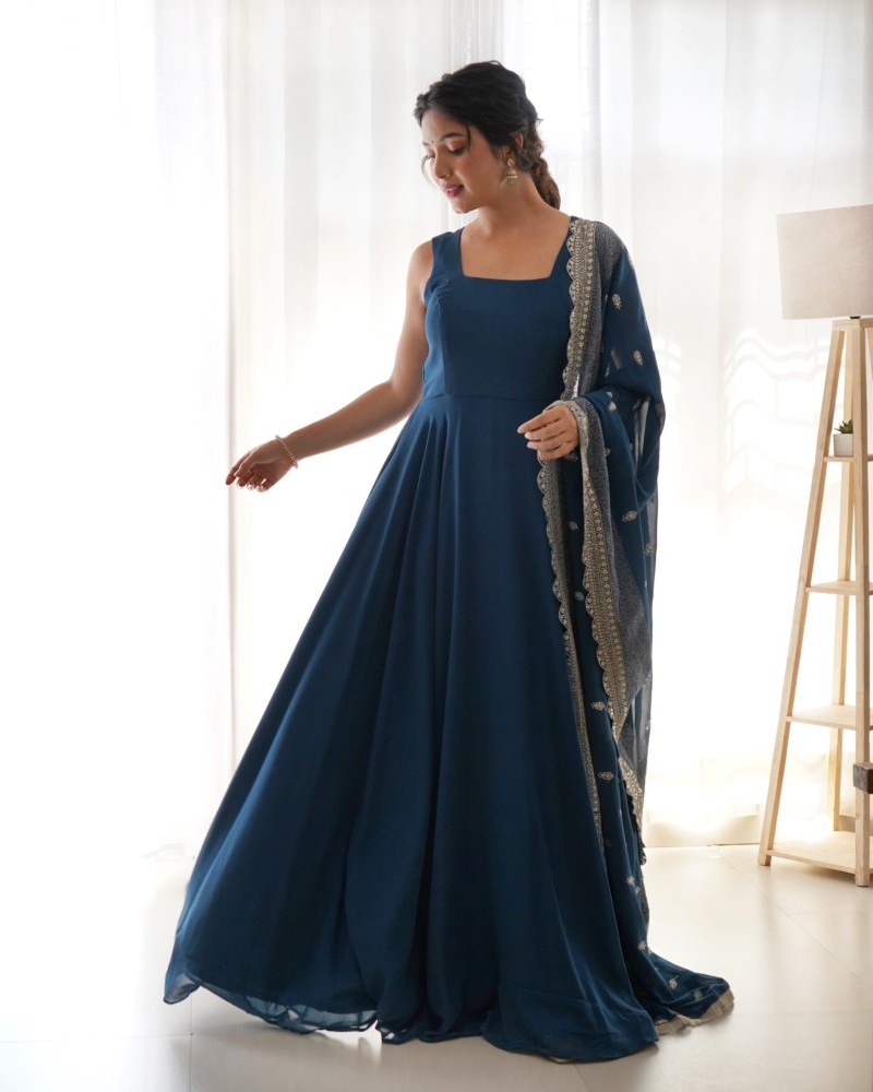 BLUE COLOUR PURE SOFT FOX GEORGETTE FULLY FLAIR GOWN