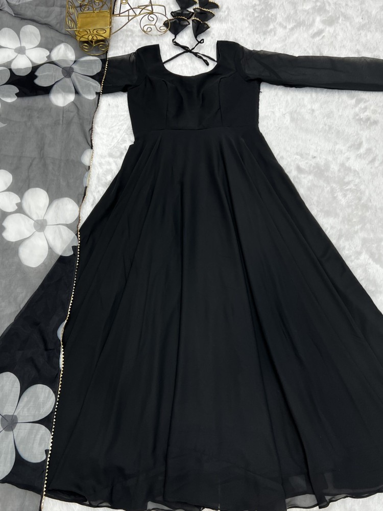 New Black Colour Oreganza Duppata Fully Flare Gown
