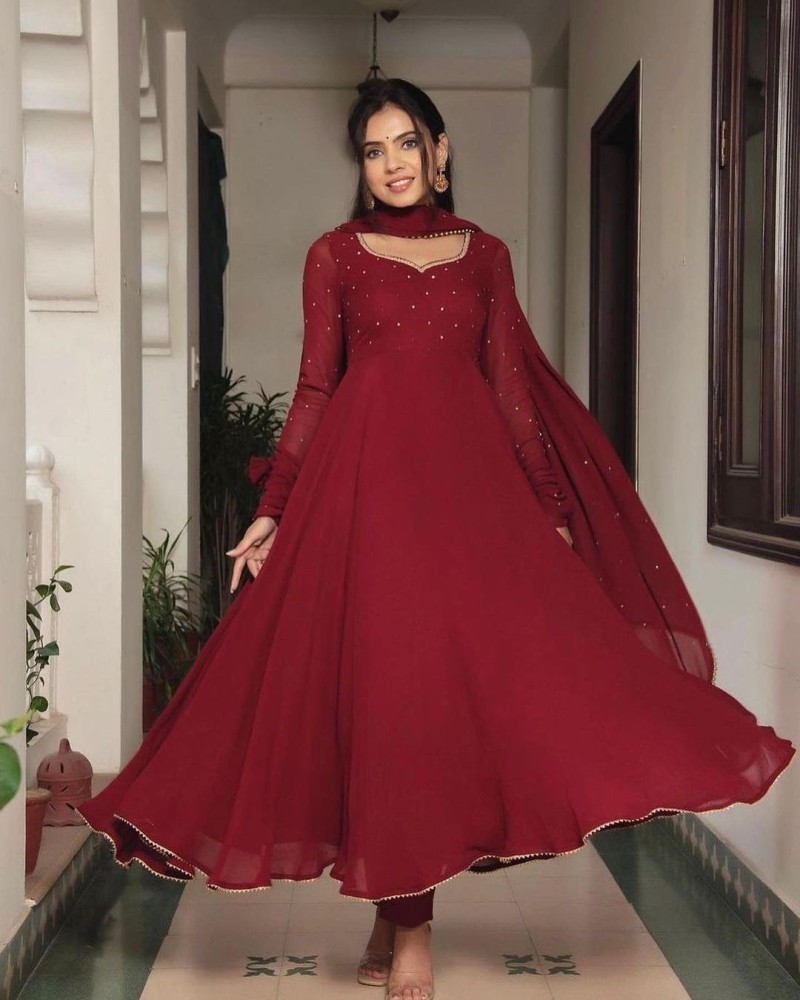 New Fully Flare Red Georgette Anarkali