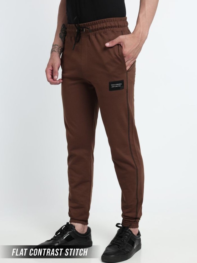 Light Brown Contrast Stitch Knitted Men Jogger