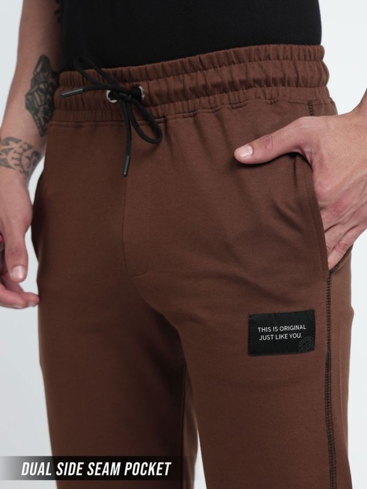 Light Brown Contrast Stitch Knitted Men Jogger