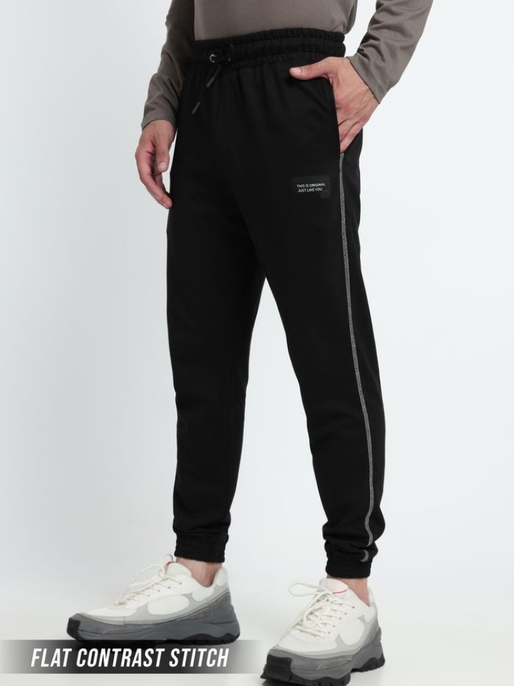 Black Contrast Stitch Knitted Men Jogger