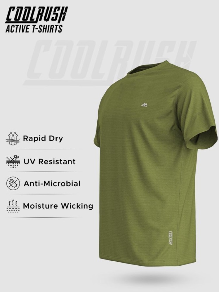 Cool Rush: Olive Green Men Active T-shirt