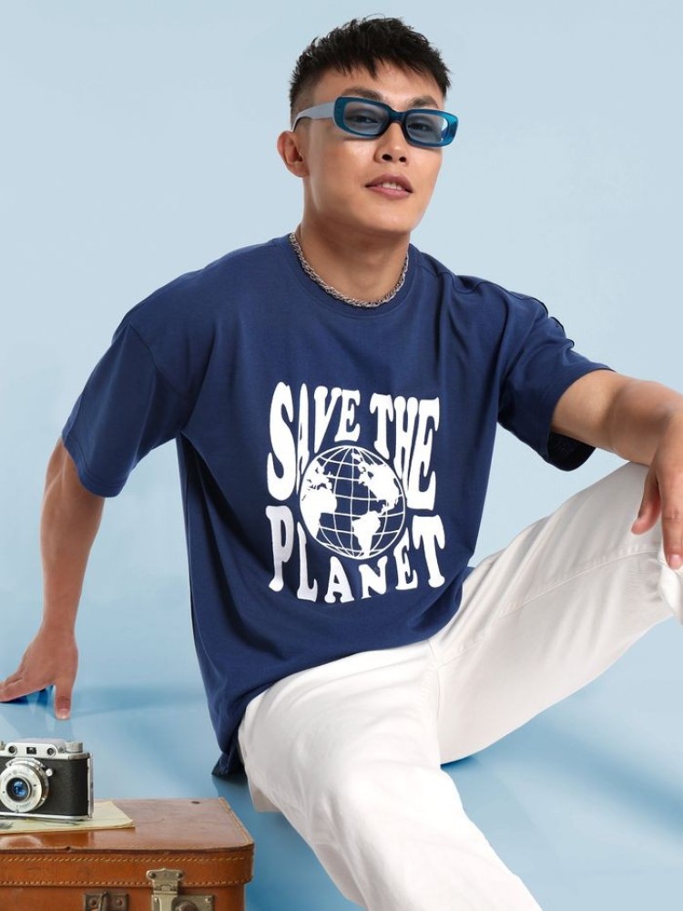 Save the Planet Printed Oversized T-Shirts for Mens