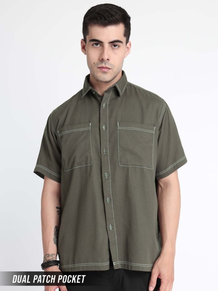 Darkest Grey Contrast Stitch Urban Shirt for Men