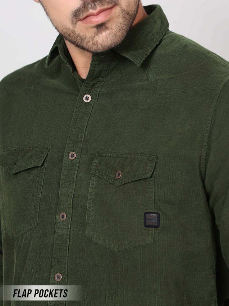Deep Olive Green Corduroy Shirt for Men