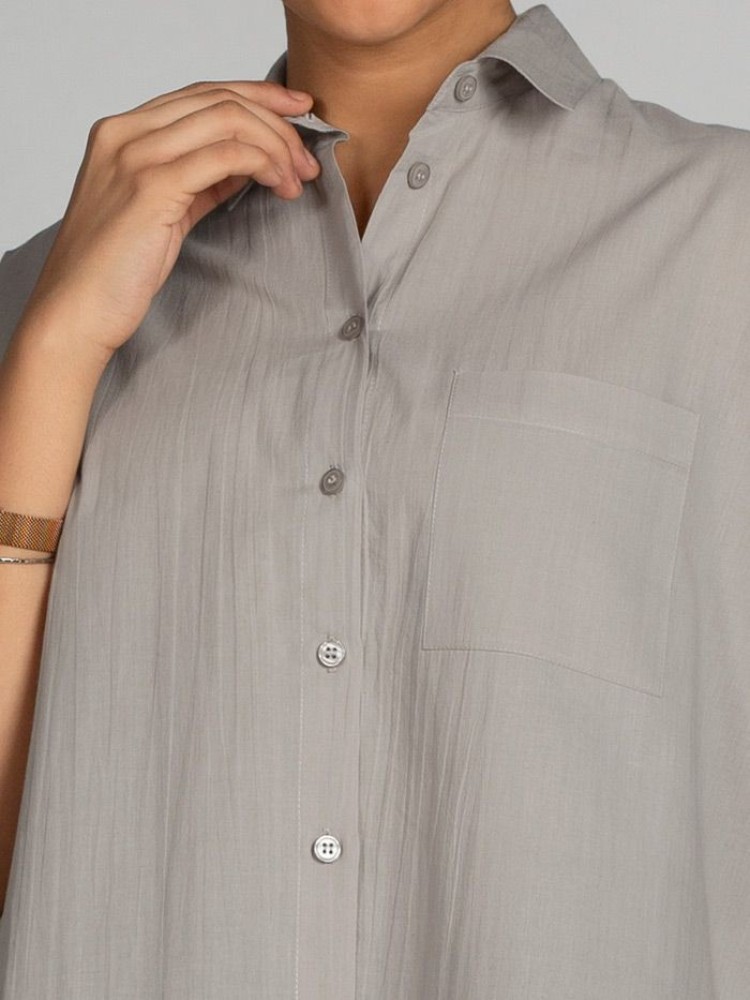Light Grey Solid Boxy Casual Shirts for Women