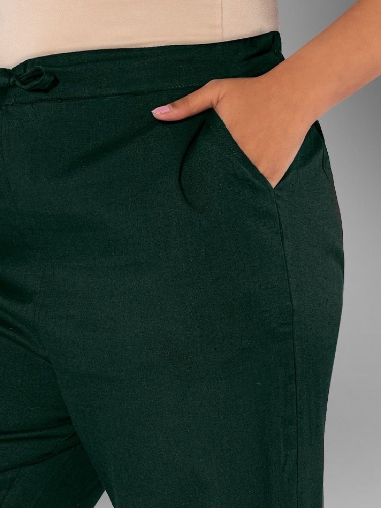 Bottle Green Solid Straight-Fit Women Pant