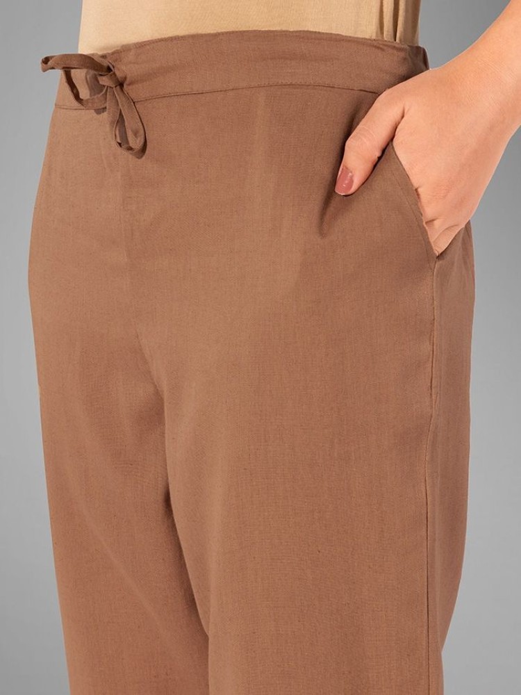 Brown Solid Straight-Fit Women Pant