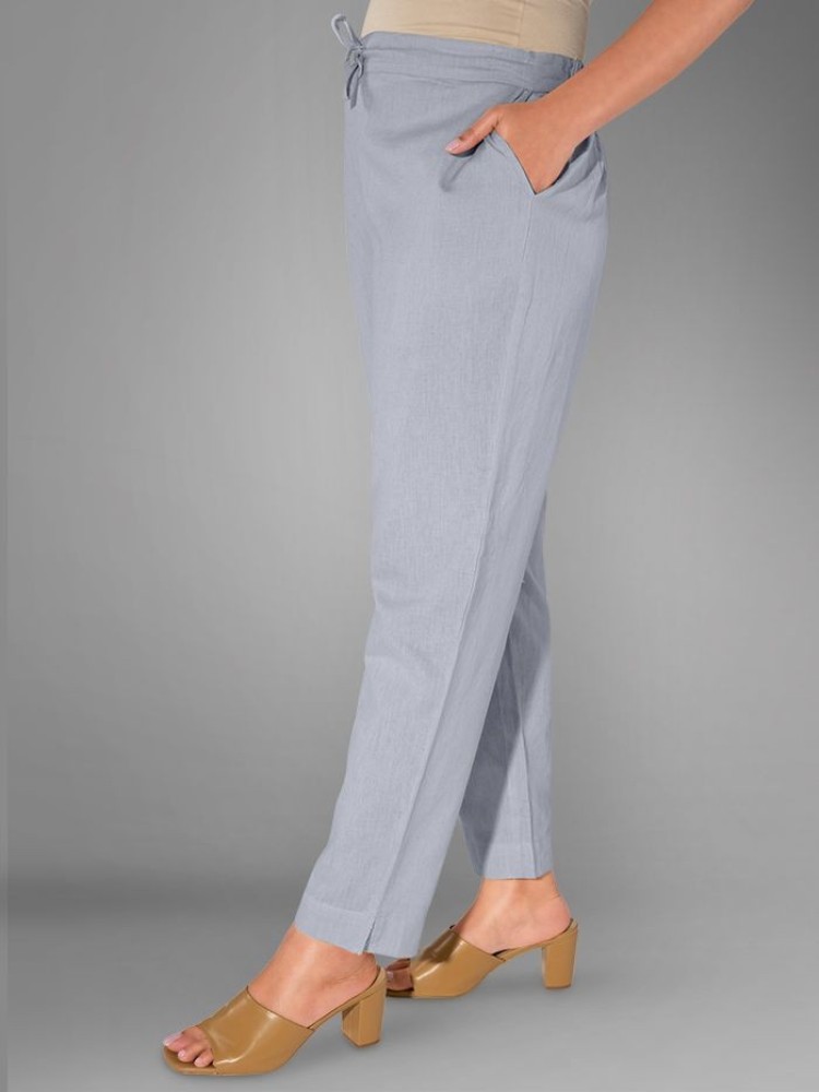 Grey Solid Straight-Fit Women Pant