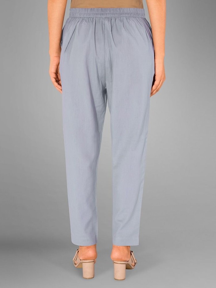 Grey Solid Straight-Fit Women Pant