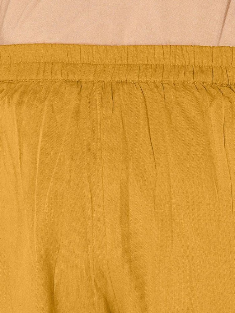 Mustard-yellow Solid Straight-Fit Women Pant