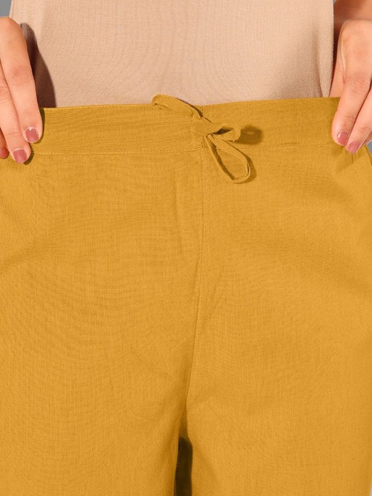 Mustard-yellow Solid Straight-Fit Women Pant