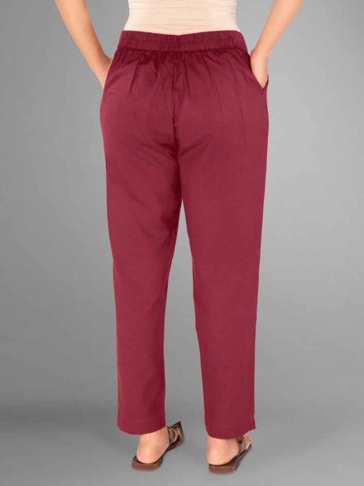 Red Solid Straight-Fit Women Pant