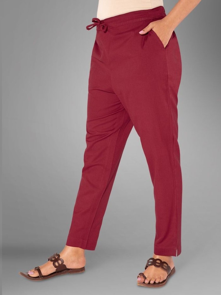 Red Solid Straight-Fit Women Pant