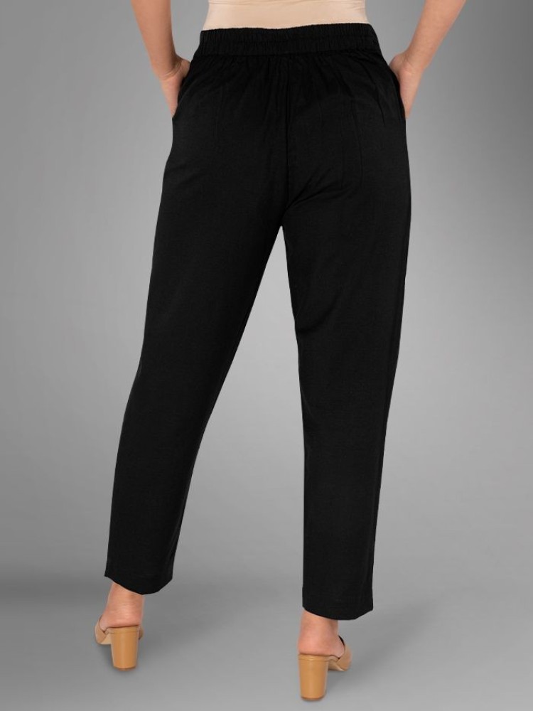 Black Solid Straight-Fit Women Pant