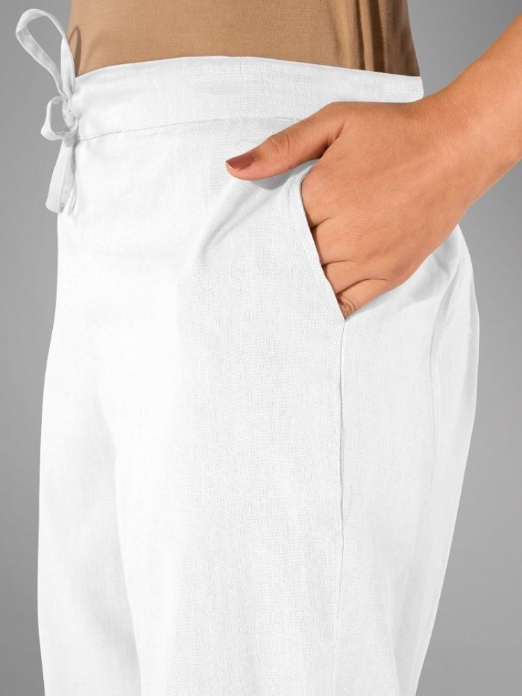 White Solid Straight-Fit Women Pant