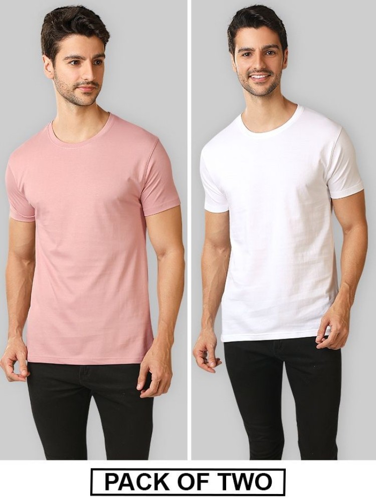 Plain T-shirts Combo White And Rose Pink