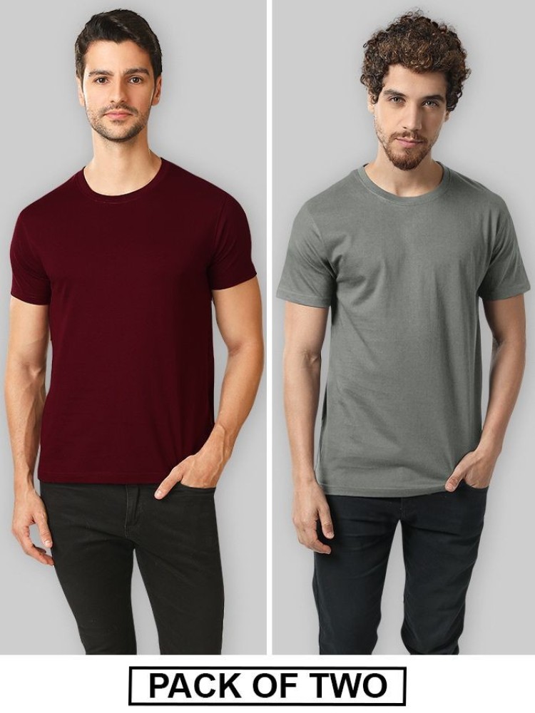 Plain T-Shirts Combo Burgundy And Space Grey