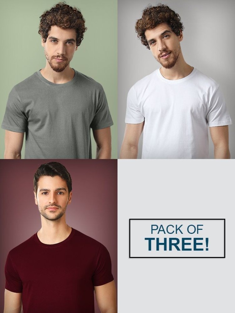 Pack Of 3 Plain T-Shirts White Grey And Burgundy