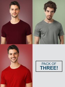 Pack Of 3 Plain T-Shirts Red Grey And Burgundy