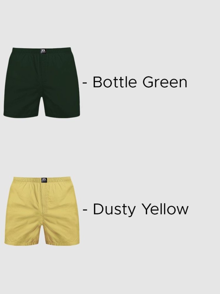 Plain Bottle Green And Dusty Yellow Mens Boxer Combos - Pack of Two